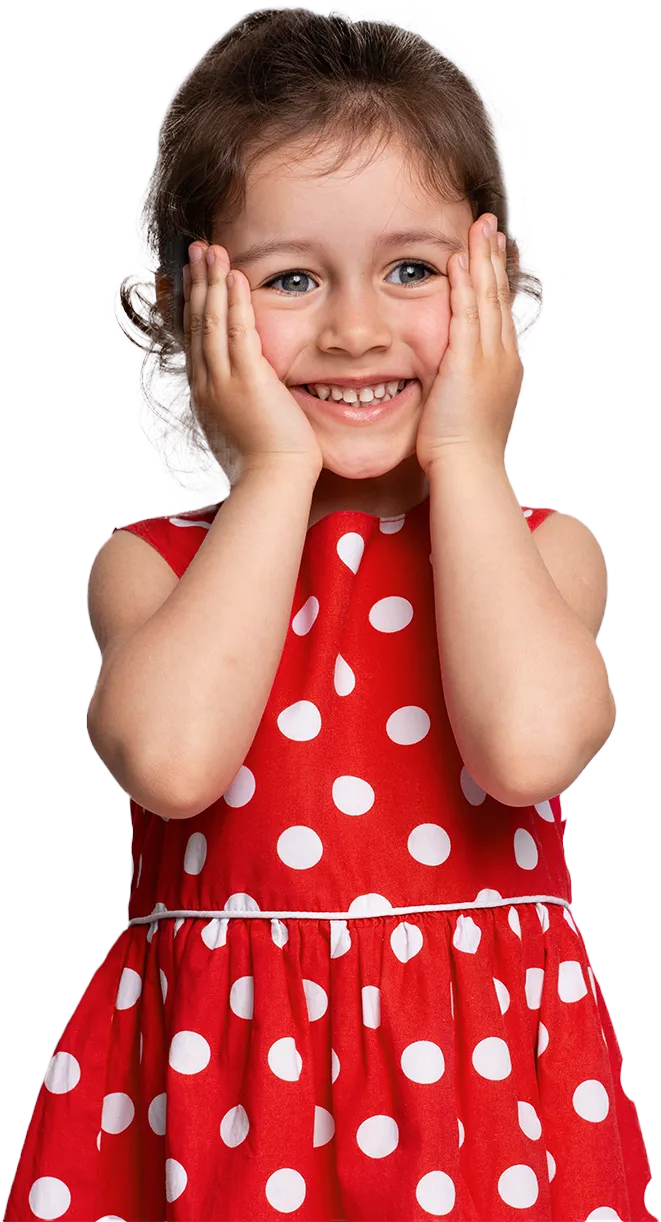 Smiling girl in a red dress